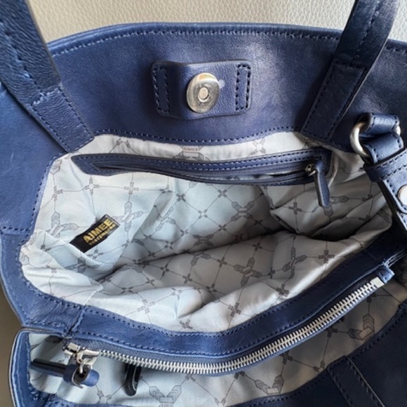 AIMEE KESTENBERG leather satchel purse navy blue medium sz like new - Picture 13 of 16